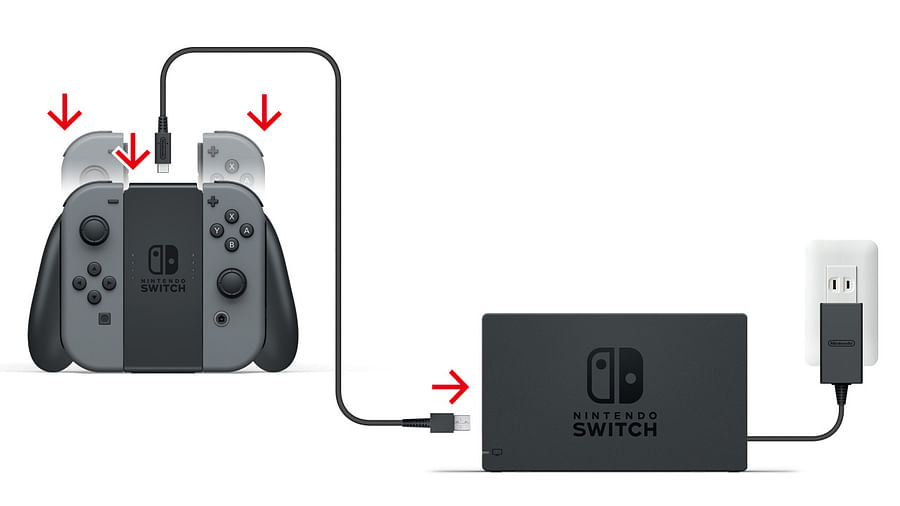 A Nintendo Switch console being charged