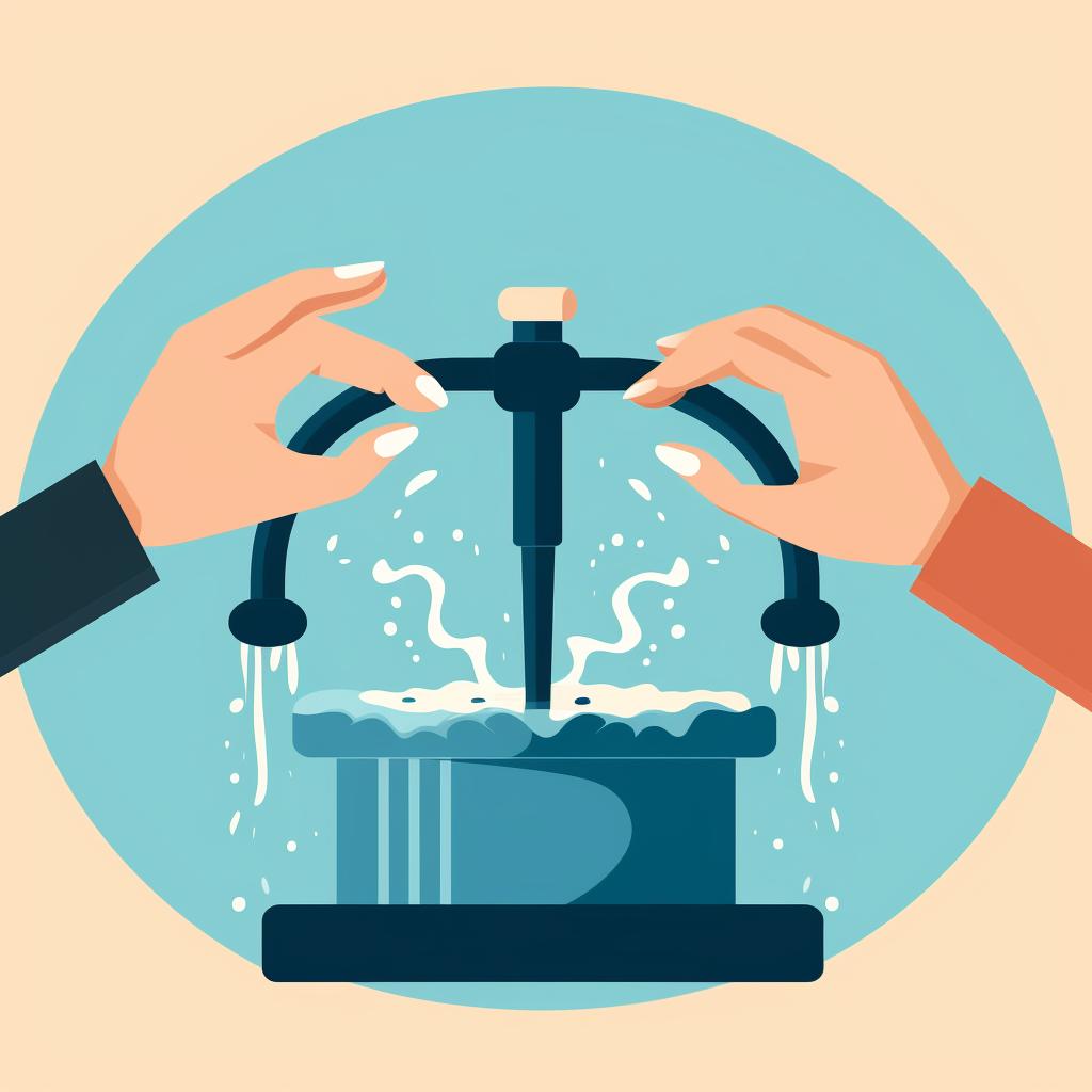 Hands twisting the old water filter counterclockwise